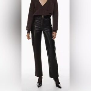 Aritzia Wilfred Melina Pant Black Vegan Leather Straight Leg High Waisted Size 8